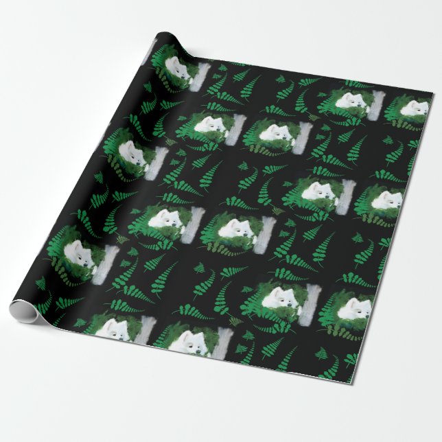 Papel De Regalo Samoyed en un jardín; Gift-Wrap (Desenrollado)