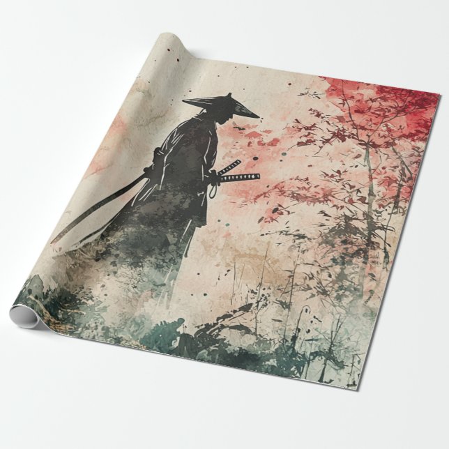 Papel De Regalo Samurái Silencioso Bosque Carmesí (1) (Desenrollado)