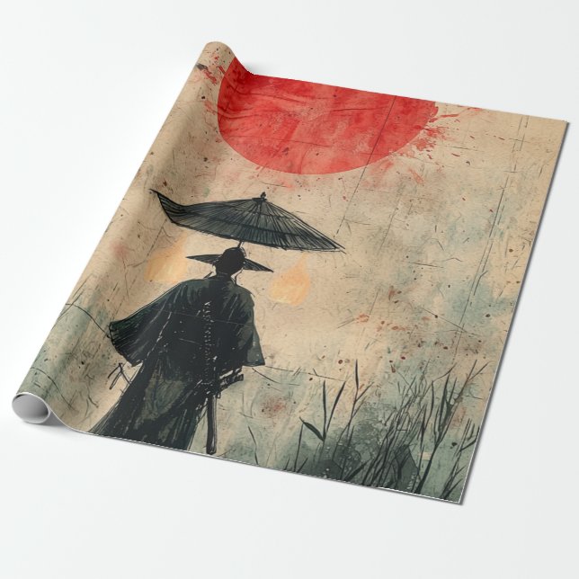 Papel De Regalo Samurái Silencioso Bosque Carmesí (2) (Desenrollado)