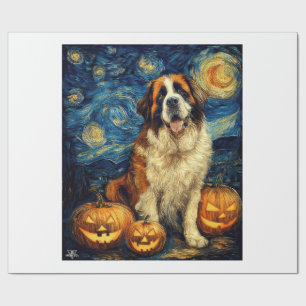 Papel De Regalo San Bernardo Perro Lindo Halloween Jack O Linterna