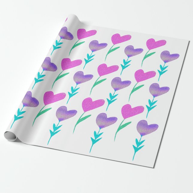 Papel De Regalo San Valentín con flores de corazón modernas (Desenrollado)