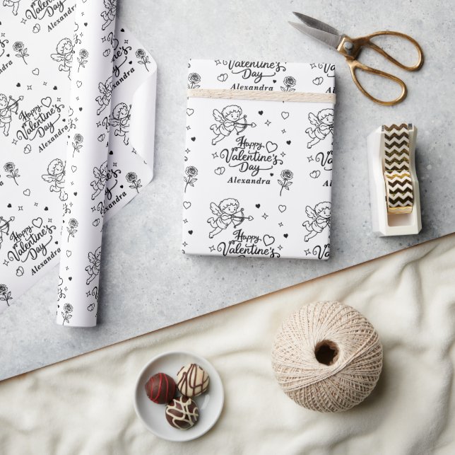 Papel De Regalo San Valentín Querubín y Doodle Personalizado (Artesanía)
