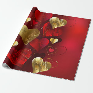 Papel De Regalo San Valentines dorados y rojos
