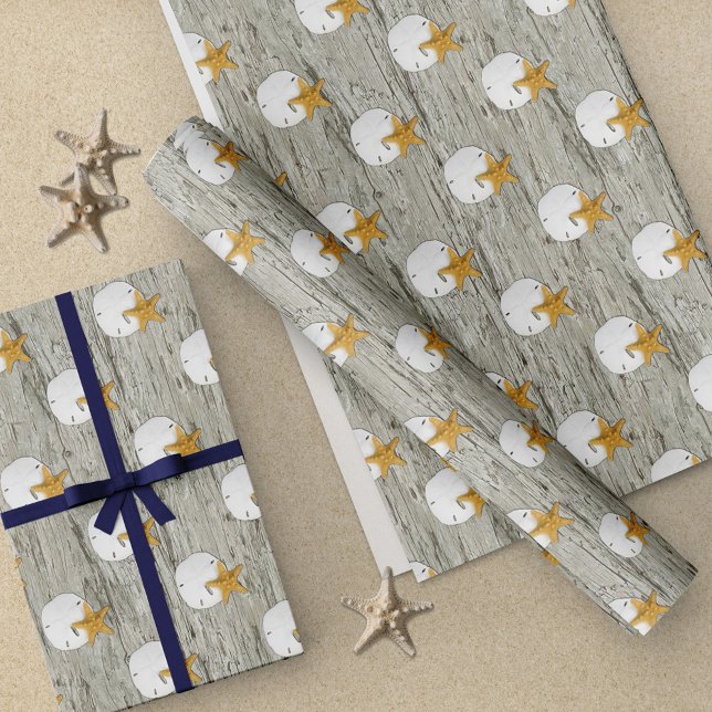 Papel De Regalo Sand Dollar Starfish Rustic Beach Driftwood (Subido por el creador)