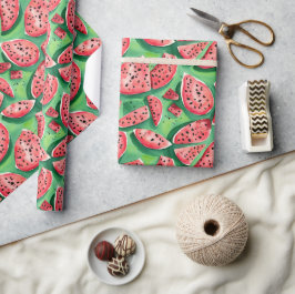 Papel De Regalo Sandía Dulce Roja Verde De Verano Acuarela Monada