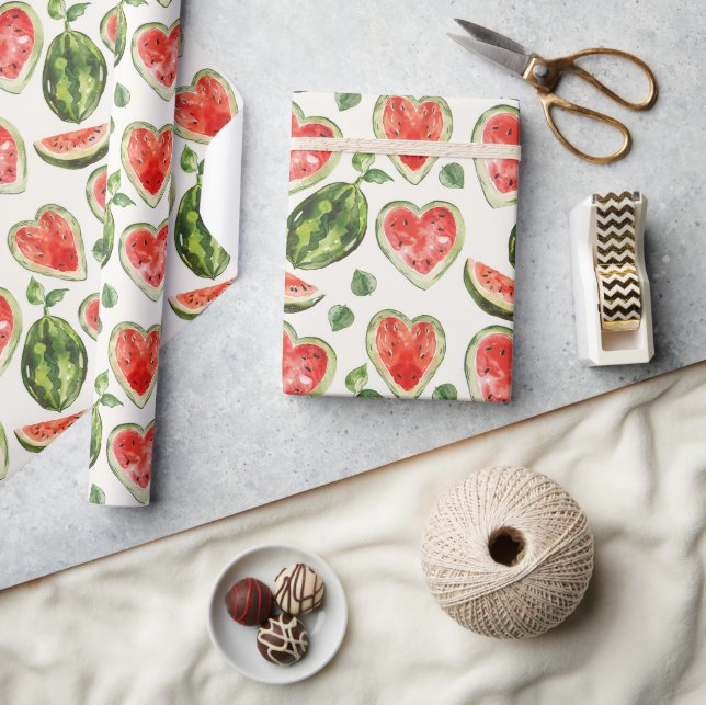 Papel De Regalo Sandías Cumpleaños Corazón Rojo Verde (Artesanía)