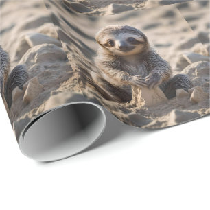 Papel De Regalo Sandy Shores: Baby Sloth construyendo castillos de