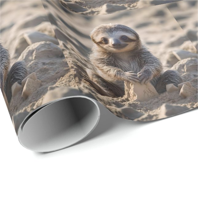 Papel De Regalo Sandy Shores: Baby Sloth construyendo castillos de (Esquina del rollo)