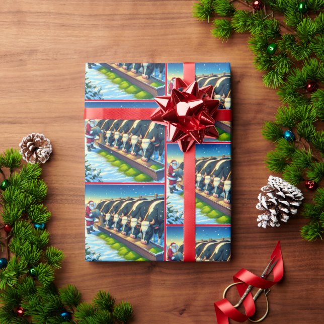 Papel De Regalo Santa Alimentando a sus Navidades de vacas (Regalo de vacaciones)