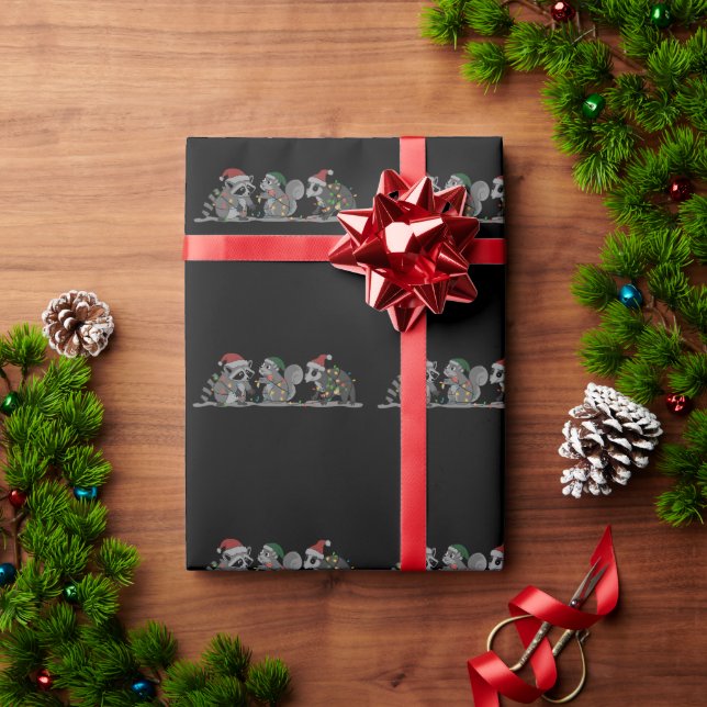 Papel De Regalo Santa Animals Xmas Silly Racoon Opossum Squirrel (Regalo de vacaciones)
