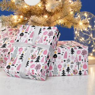 Papel de Regalo Santa Árboles Rosas Feliz Navidad