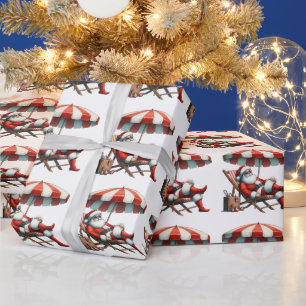 Papel De Regalo Santa bajo una sombrilla de playa Navidad