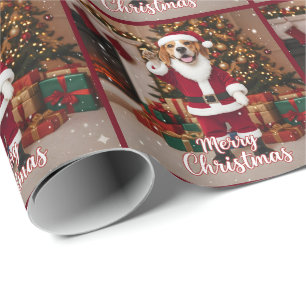 Papel De Regalo Santa Beagle Feliz Navidad - Perro Beagle Navidad