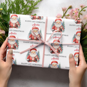 Papel De Regalo Santa bebé Feliz 1er Navidad Nombre Personalizado