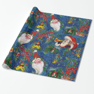 PAPEL DE REGALO SANTA BUGLER, JUGUETES, RIBBONOS, NAVIDADES MUSICA