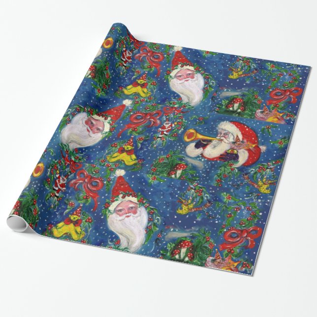 PAPEL DE REGALO SANTA BUGLER, JUGUETES, RIBBONOS, NAVIDADES MUSICA (Desenrollado)
