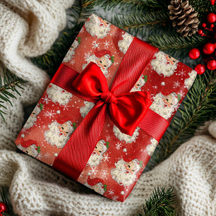 Papel De Regalo Santa Claus Acuarela Vintage Retro