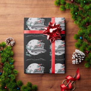Papel De Regalo Santa Claus Alien UFO Vintage Navidad Criptid