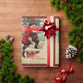 Papel De Regalo Santa Claus Antiguo con Bolsa de Juguetes Navidad