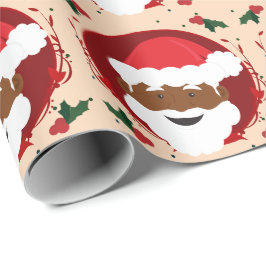 Papel De Regalo Santa Claus Brown Skin Tan Navidades Rojos