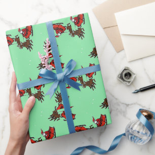 Papel De Regalo Santa Claus con astucia en lo verde