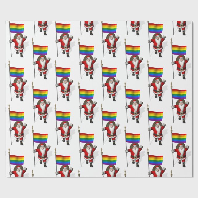 Papel De Regalo Santa Claus con bandera arcoiris (Superficie plana)