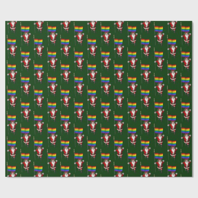 Papel De Regalo Santa Claus con bandera arcoiris (Superficie plana)