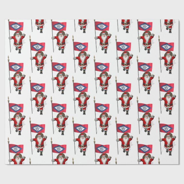 Papel De Regalo Santa Claus Con Bandera De Arkansas (Superficie plana)