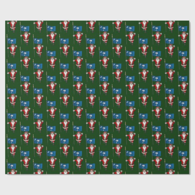 Papel De Regalo Santa Claus Con Bandera De Carolina Del Sur (Superficie plana)