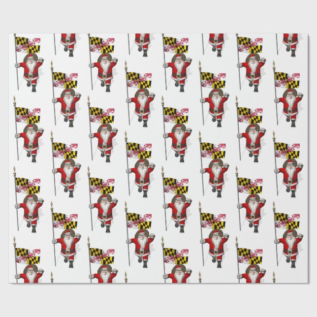 Papel De Regalo Santa Claus Con Bandera De Maryland (Superficie plana)