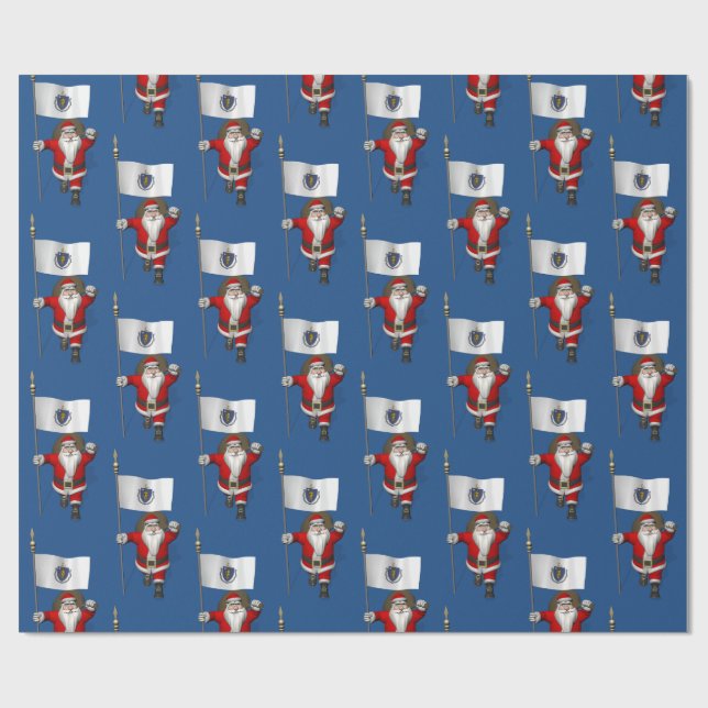 Papel De Regalo Santa Claus Con Bandera De Massachusetts (Superficie plana)