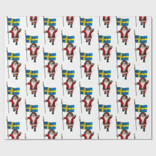 Papel De Regalo Santa Claus Con Bandera De Suecia