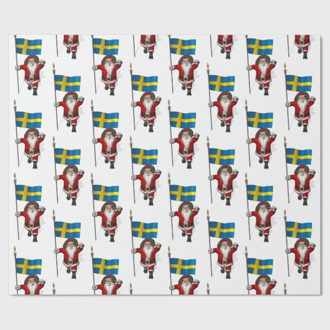 Papel De Regalo Santa Claus Con Bandera De Suecia (Superficie plana)
