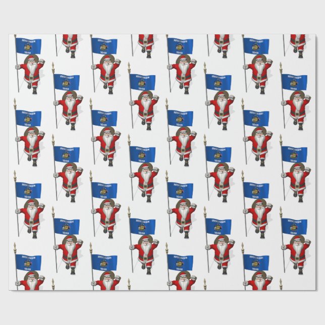Papel De Regalo Santa Claus Con Bandera De Wisconsin (Superficie plana)