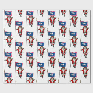 Papel De Regalo Santa Claus Con Bandera De Wyoming