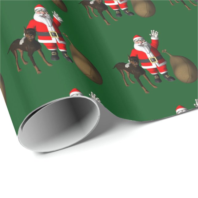 Papel De Regalo Santa Claus con Doberman Pinscher (Esquina del rollo)