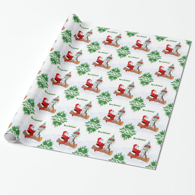 Papel De Regalo Santa Claus con Fox de Conejo y Squirrel (Desenrollado)