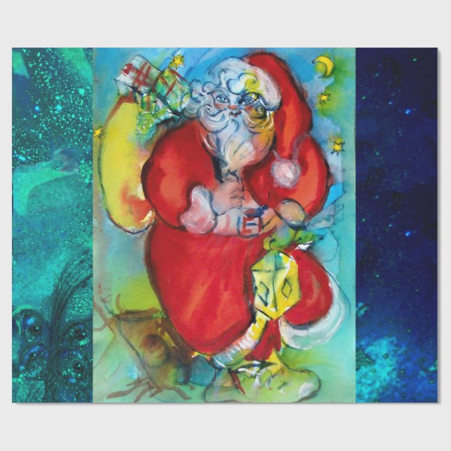 PAPEL DE REGALO SANTA CLAUS CON LANTERA EN NAVIDADES NOCHE (Superficie plana)