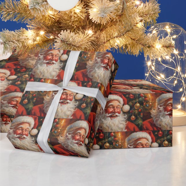 Papel De Regalo Santa Claus de época con adornos (Vacaciones)