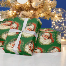 Papel De Regalo Santa Claus de época con patrón de guirnalda de pi