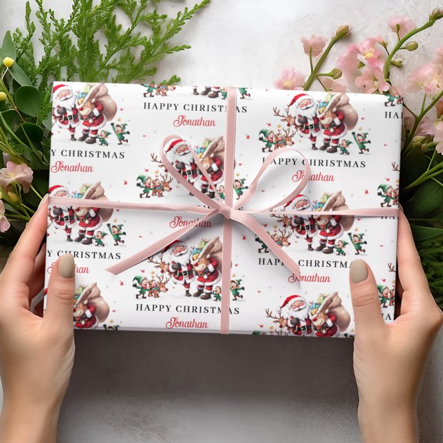 Papel De Regalo Santa Claus Deer Happy Christmas Personalized Name (Subido por el creador)