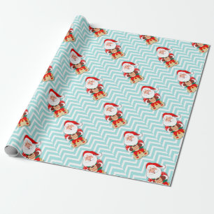 Papel De Regalo Santa claus en pijamas rojos sosteniendo una taza