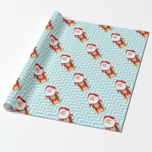 Papel De Regalo Santa claus en pijamas rojos sosteniendo una taza (Desenrollado)