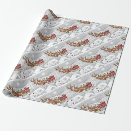 Papel De Regalo Santa Claus en trineo con caja de regalo
