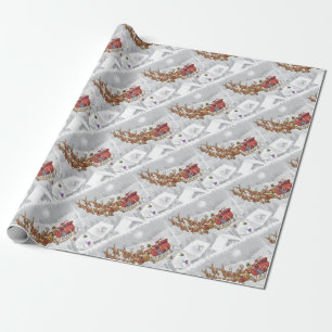 Papel De Regalo Santa Claus en trineo con caja de regalo