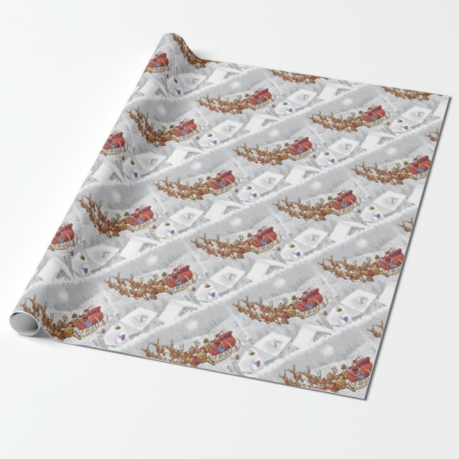 Papel De Regalo Santa Claus en trineo con caja de regalo (Desenrollado)