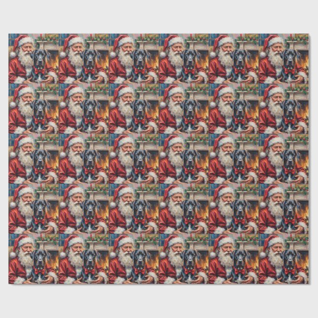 Papel De Regalo Santa Claus Holding Great Dane Christmas Art (Superficie plana)