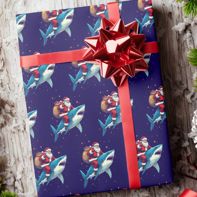 Papel De Regalo Santa Claus montando Navidades de tiburón azul (Subido por el creador)