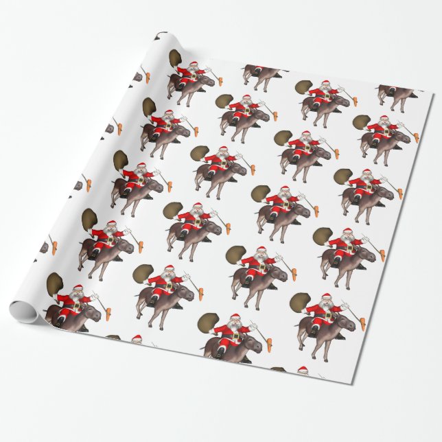 Papel De Regalo Santa Claus montando un burro (Desenrollado)
