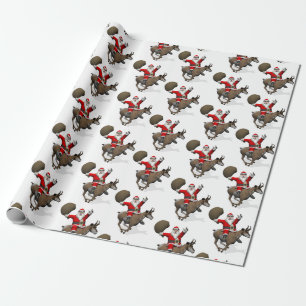 Papel De Regalo Santa Claus montando un Pronghorn